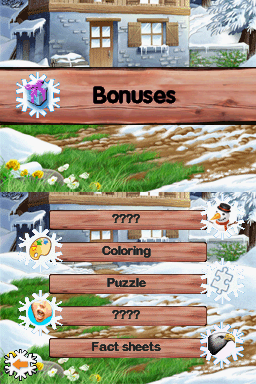 Emma in the Mountains (Nintendo DS) screenshot: Bonuses menu