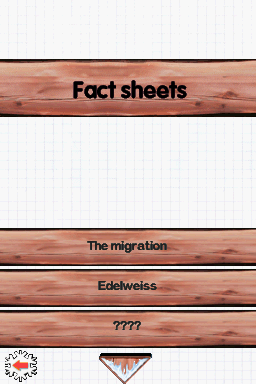 Emma in the Mountains (Nintendo DS) screenshot: Fact sheets menu