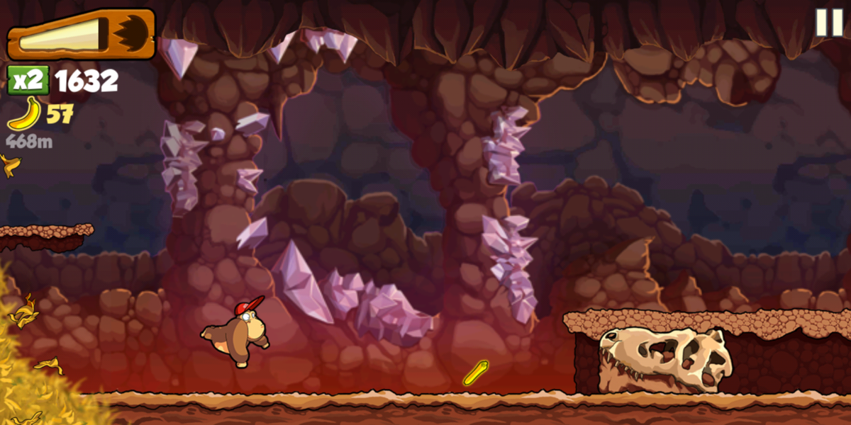 Banana Kong (Android) screenshot: Undergound cave area