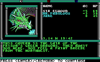 Champions of Krynn (DOS) screenshot: Green Dragons - best fought with a Dragonlance :)