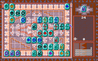 Ishidō: The Way of Stones (Amiga) screenshot: You can change the tileset and board in the middle of the game. This one is called Shaman.