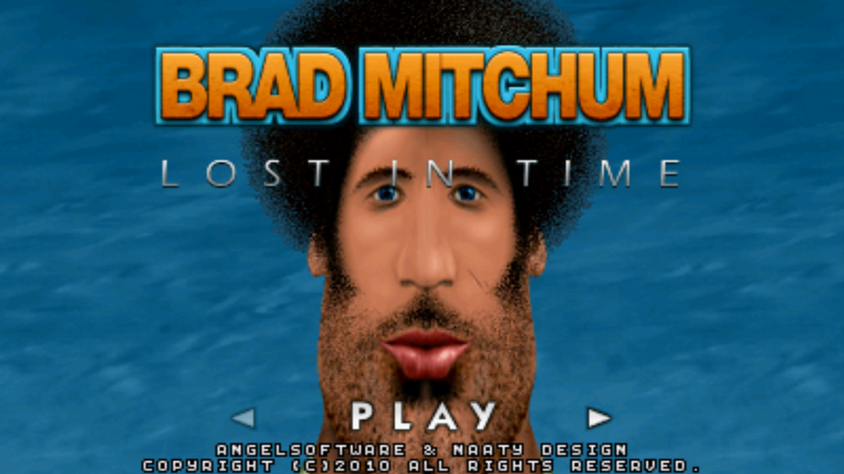 Brad Mitchum: Lost in Time (Android) screenshot: The Title Screen. The trippy protagonist is constantly squatting.