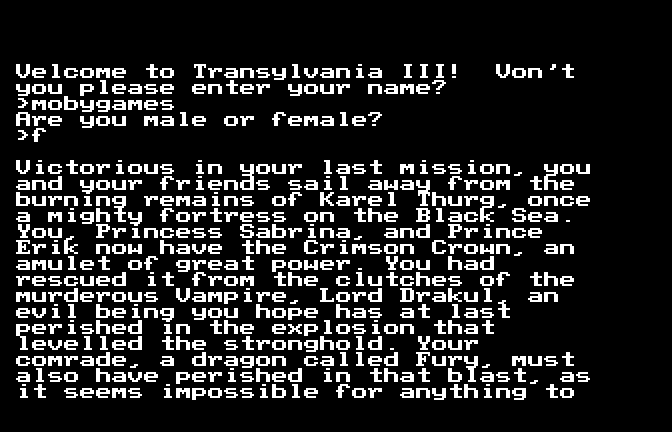 Transylvania III: Vanquish the Night (Apple IIgs) screenshot: The Story