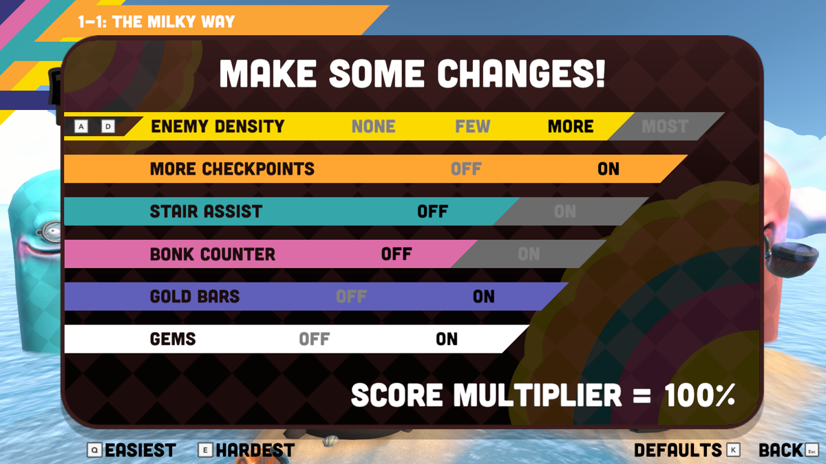 Runner3 (Windows) screenshot: You can adjust the difficulty any way you like it