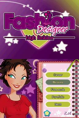 Fashion Week: Jr. Designer (Nintendo DS) screenshot: EU Title Screen / Main Menu