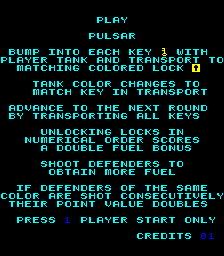 Pulsar (Arcade) screenshot: Instructions.