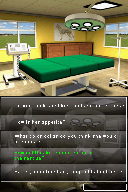 Pet Pals: New Leash on Life (Nintendo DS) screenshot: You have to ask the vet tech questions before starting treatment