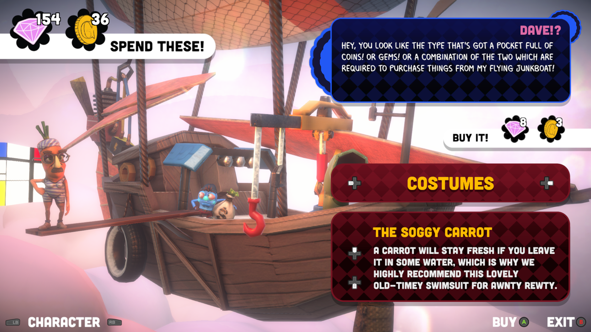 Runner3 (Windows) screenshot: Shopping for costumes, accessories, and capes