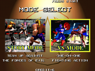 Avengers in Galactic Storm (Arcade) screenshot: Mode selection
