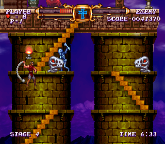 Castlevania: The Adventure - ReBirth (Wii) screenshot: Going up the twin towers