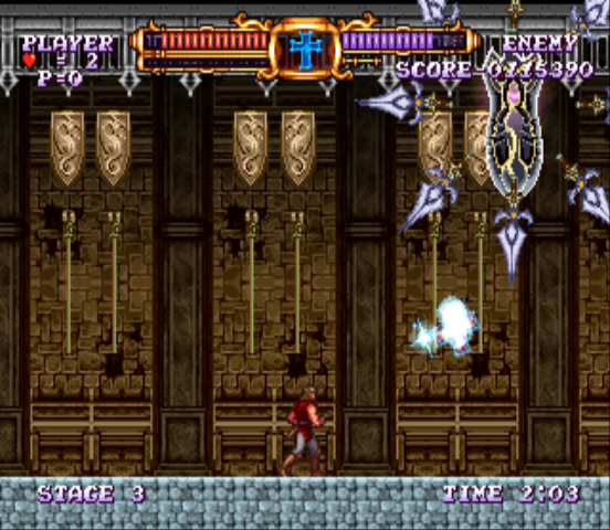 Castlevania: The Adventure - ReBirth (Wii) screenshot: Shield and swords boss