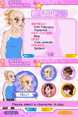 My Ballet Studio (Nintendo DS) screenshot: Select Character - Kelly