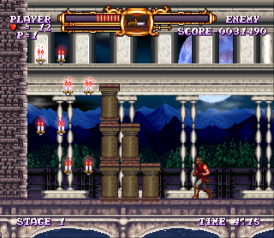 Castlevania: The Adventure - ReBirth (Wii) screenshot: These short pillars are destructible, so be sure to whip those candles first