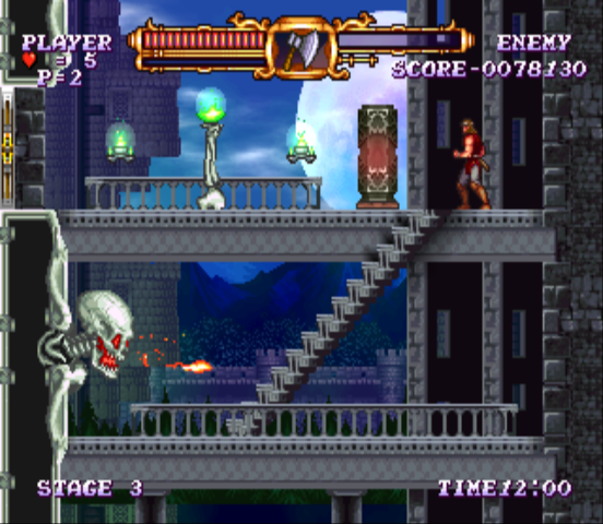Castlevania: The Adventure - ReBirth (Wii) screenshot: Giant skeleton head shooting fire