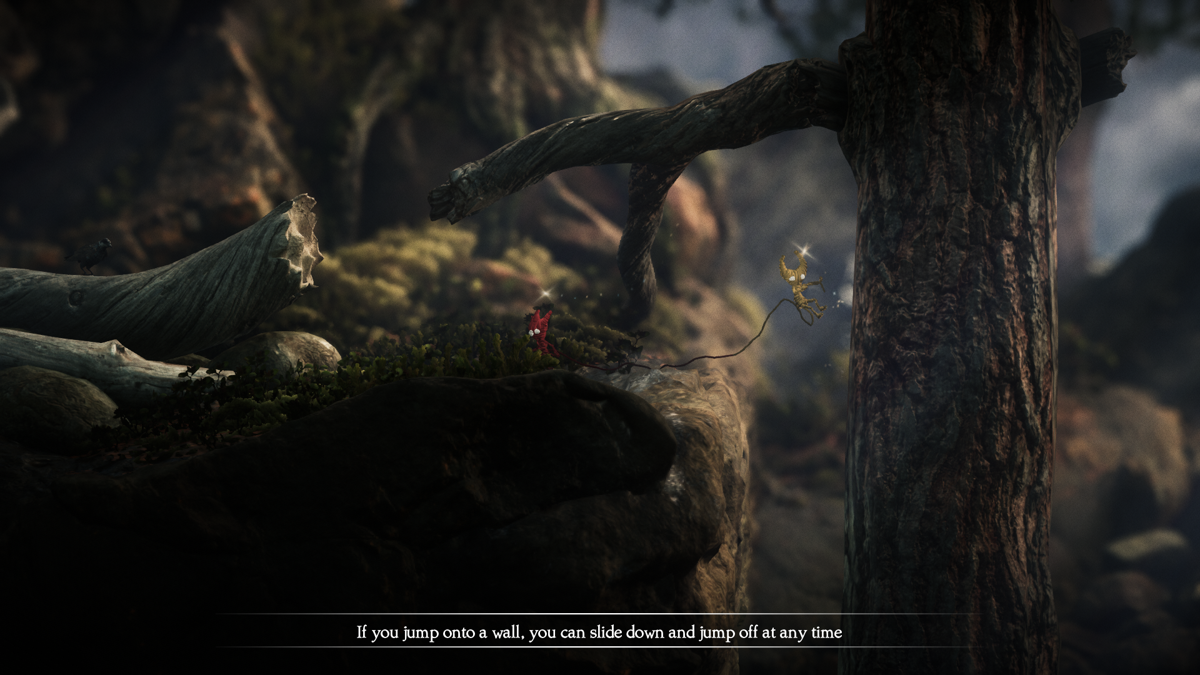 Unravel Two (Windows) screenshot: Learning the controls and Yarny's abilities