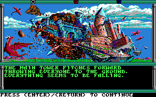 Champions of Krynn (DOS) screenshot: I wonder if the insurance will pay for THAT crash ;)