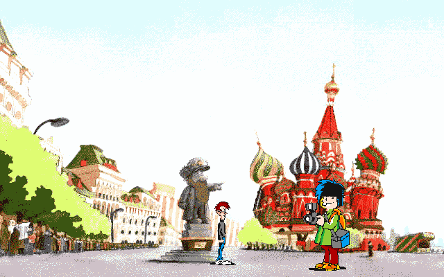 The Big Red Adventure (Amiga) screenshot: He visits Red Square with famous Karl Marx statue.