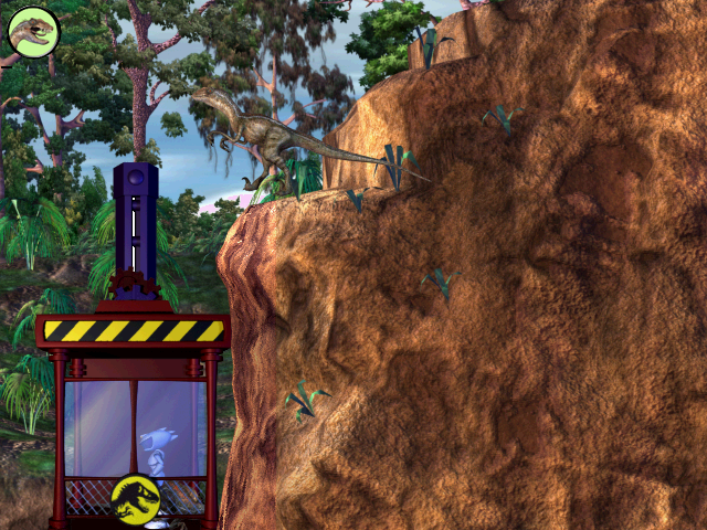 Jurassic Park III: Dino Defender (Windows) screenshot: Almost there, but look at that nasty Raptor above me!