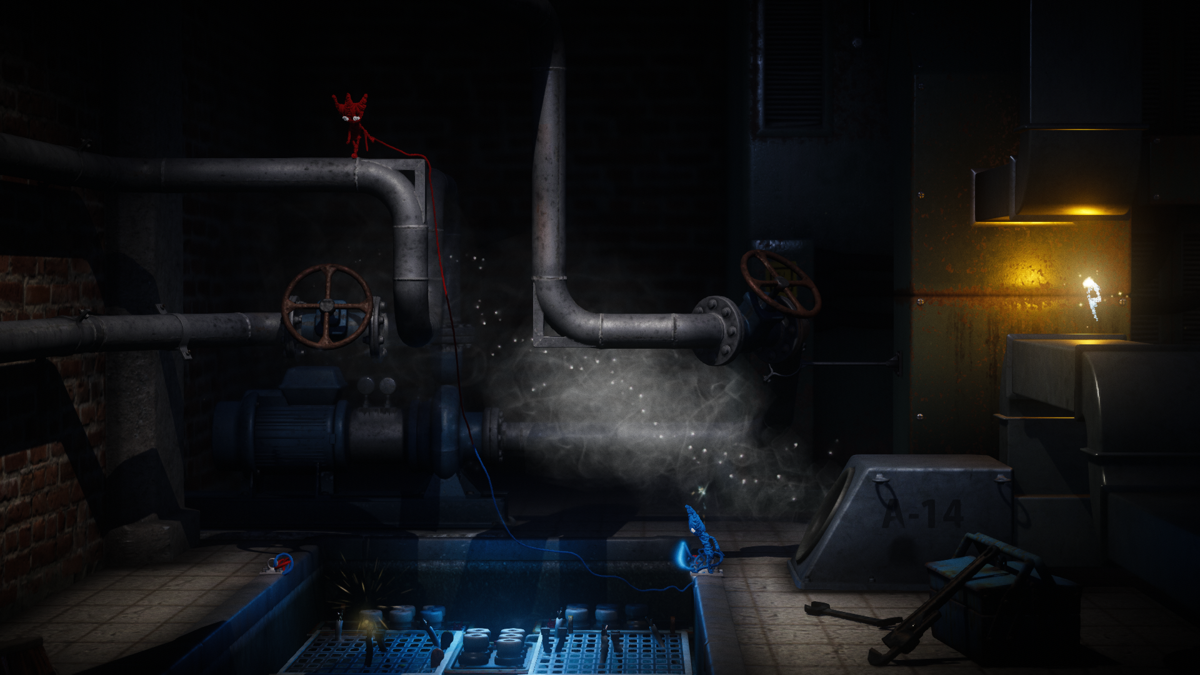 Unravel Two (Windows) screenshot: Electricity is deadly