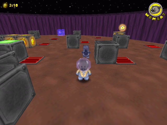 Space Wombat (Windows) screenshot: Being chased by a blue WomBot.