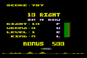 Math Mission (Atari 8-bit) screenshot: Ten Right
