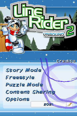 Line Rider 2: Unbound (Nintendo DS) screenshot: US Title Screen & Main Menu