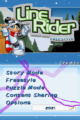 Line Rider 2: Unbound (Nintendo DS) screenshot: EU Title Screen & Main Menu