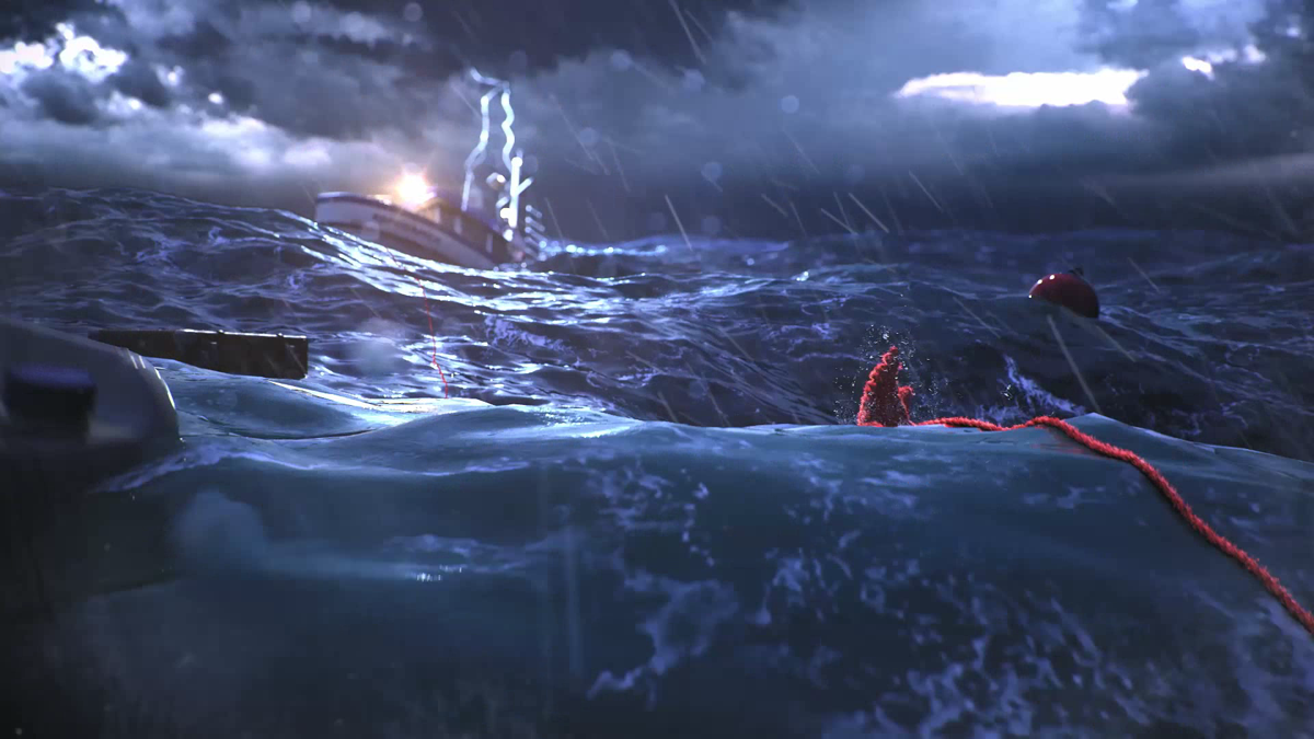 Unravel Two (Windows) screenshot: Intro - Yarny gets lots in the sea