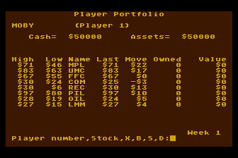 The Market (Atari 8-bit) screenshot: Buying/Selling Stocks