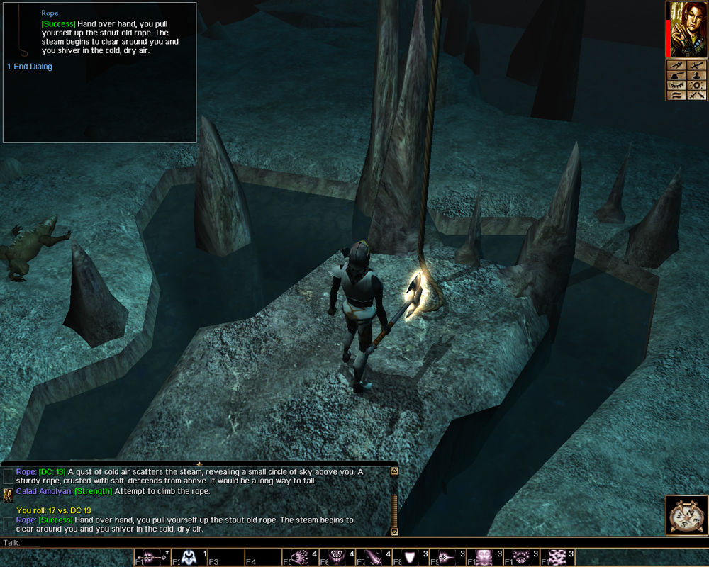 Neverwinter Nights: Kingmaker (Windows) screenshot: Witch's Wake: How checks are used and spelled out.