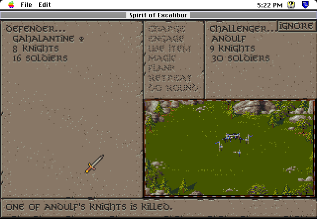 Spirit of Excalibur (Macintosh) screenshot: Armies clash in battle.