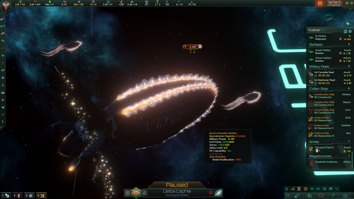Stellaris (Windows) screenshot: In addition to player empires, there will also be space wildlife to contend with