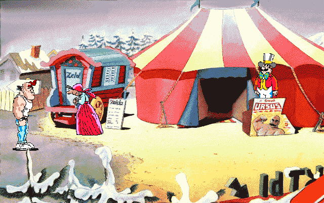 The Big Red Adventure (Amiga) screenshot: The circus has come to town.