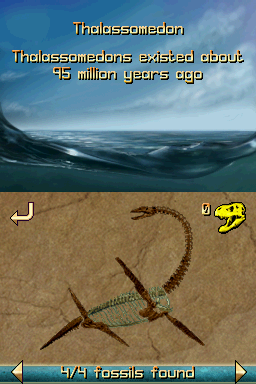 Sea Monsters: A Prehistoric Adventure (Nintendo DS) screenshot: Touch a collected fossil piece to reveal an interesting fact
