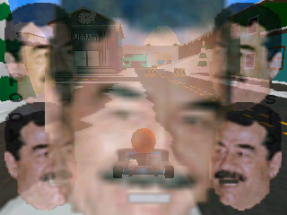 South Park Rally (Nintendo 64) screenshot: Spooky vision featuring Saddam Hussein.