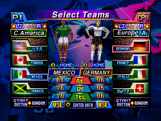 International Superstar Soccer '98 (Nintendo 64) screenshot: Team select screen.