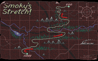 Moonshine Racers (Amiga) screenshot: Map of the fourth level, Smoky's Stretch.