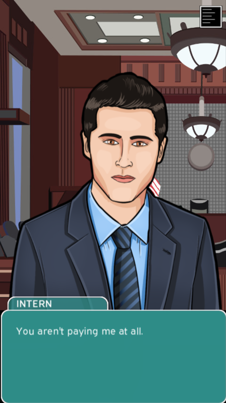 Twelve Absent Men (Android) screenshot: Interns have it tough everywhere.