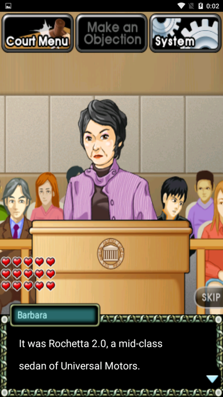 Beauty Lawyer Victoria 2 (Android) screenshot: This woman is suing him due to a car defect.