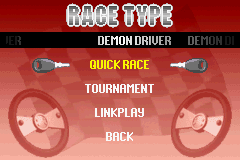 Demon Driver: Time to Burn Rubber! (Game Boy Advance) screenshot: There are 3 kinds of races you can choose from