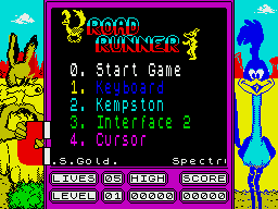 Road Runner (ZX Spectrum) screenshot: Main menu
