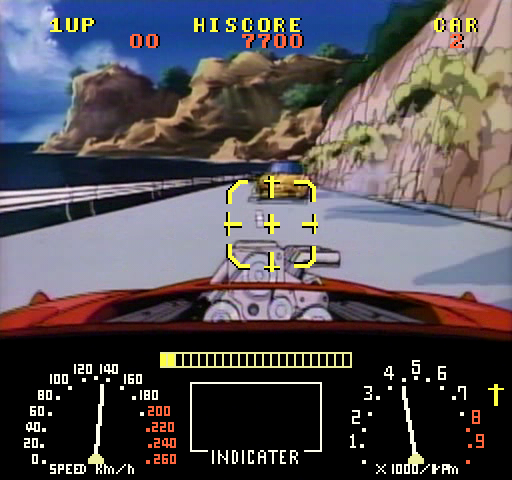 Road Blaster (Arcade) screenshot: Avoid the incoming traffic