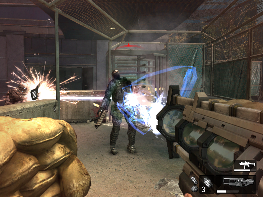 F.3.A.R. (Windows) screenshot: New weapon - a beam of energy hitting all adjacent enemies.