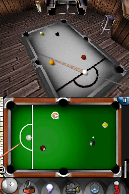 Underground Pool (Nintendo DS) screenshot: You can use help icon to mark the ball you need to put in the hole next.