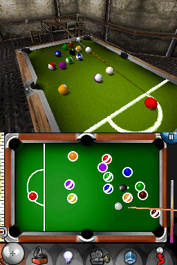 Underground Pool (Nintendo DS) screenshot: Depending on the game type, balls can be put in the hole in any order.