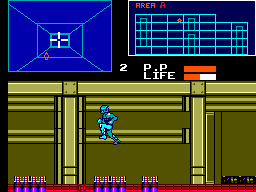 Cyborg Hunter (SEGA Master System) screenshot: Jumping over the electrified floor