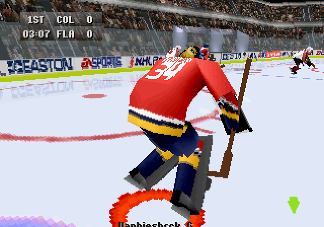 NHL 97 (SEGA Saturn) screenshot: Goalie from behind