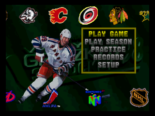 Wayne Gretzky's 3D Hockey '98 (Nintendo 64) screenshot: Main menu.