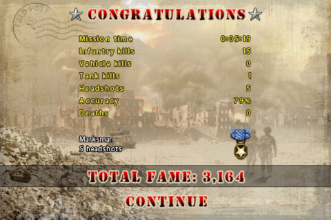 Brothers in Arms DS (iPhone) screenshot: Mission stats