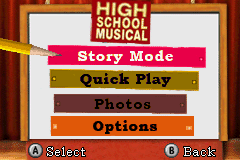 High School Musical: Livin' the Dream (Game Boy Advance) screenshot: Main menu.